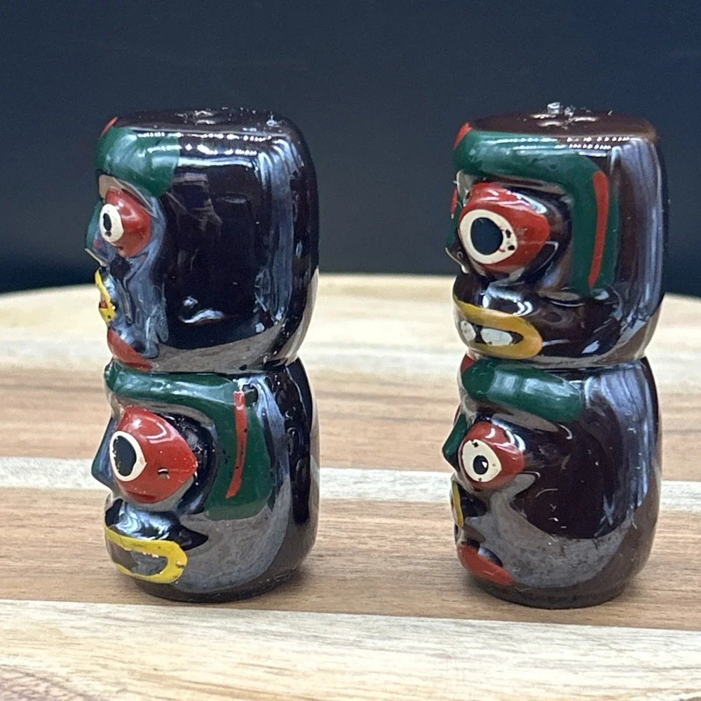 Vintage Totem Pole Salt & Pepper Shakers Hand-Painted Tiki Victoria Ceramics